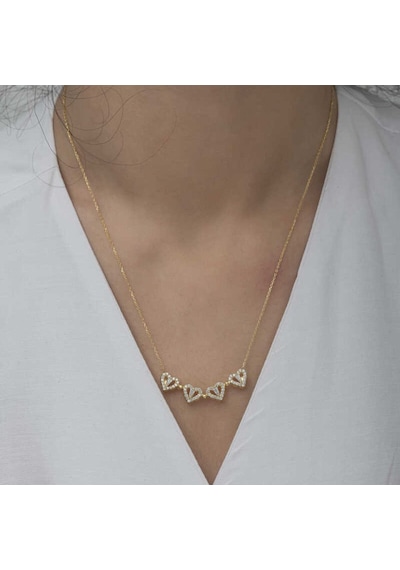 Casera's Gümüş Gold Kalpli Açılabilen Yonca Kadın Kolye Csr2184480 Gümüş