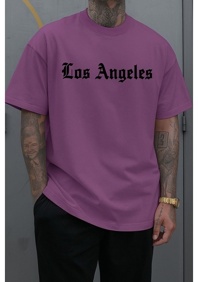 Los Anfgelesbaskılı Unisex Tshırt Q5 Mor