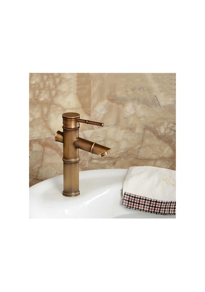 Rena Design Bambu Model Rustik Antik Lavabo Bataryası Banyo Musluğu Eskitme Lavabo Armatür Otantik Bakır Görünüm
