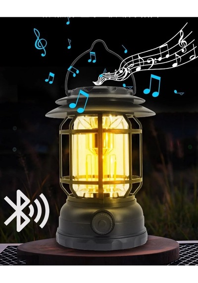Usb Şarjlı Led Kamp Lambası - Bluetooth Müzik Çalar, El Feneri Ve Cep Telefonu Şarj Cihazı Açık Lacivert