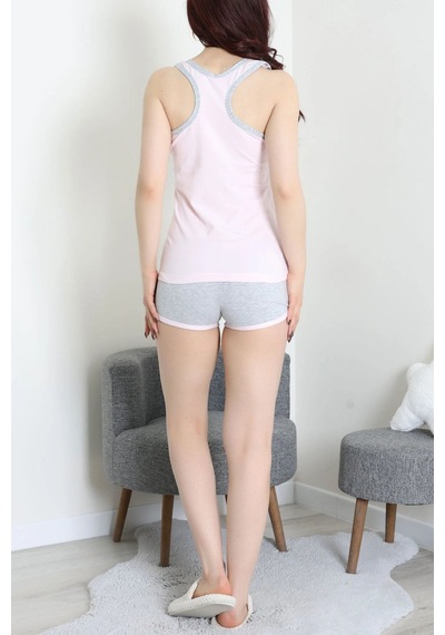 Modi Şortlu Pijama Takımı Pembefuşya - 52357.2161. Açık Bej - Siyah