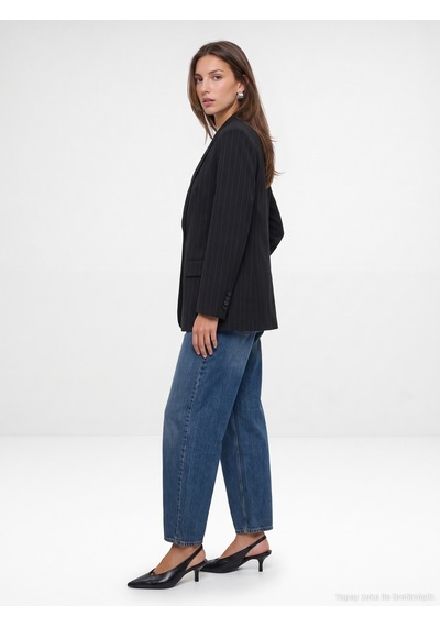 Dilvin 60829 Çizgili Kruvaze Blazer-siyah