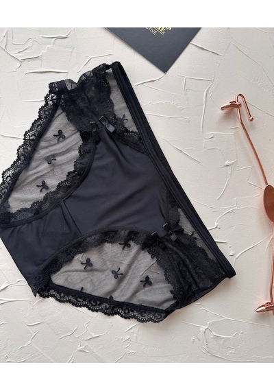 Arya Japon Style Arkası Tül Cut-out Dantel Detaylı Cheeky Külot/s Siyah
