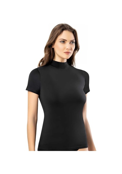 Tezzgelsin Kadın 6'lı Kısa Kol Yarım Boğazlı Atlet T-shirt Siyah