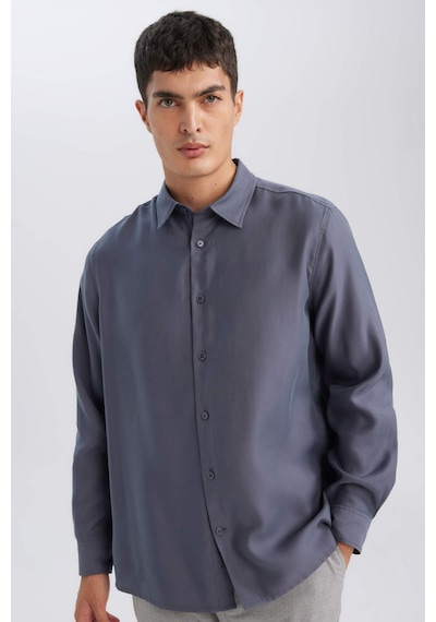 DeFacto Relax Fit Polo Yaka Twill Modal Karışımlı Basic Düz Uzun Kollu Gömlek D3376AX24AUAR174 Antrasit DeFacto Relax Fit Polo Yaka Twill Modal Karışımlı Basic Düz Uzun Kollu Gömlek D3376AX24AUAR174 Antrasit