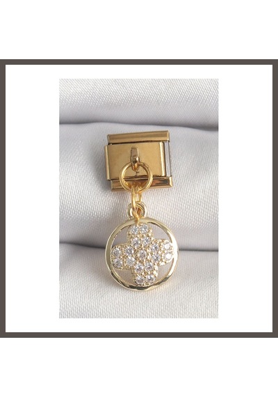 Bezos 316l Çelik Gold Renk Sallantı Zirkon Taşlı Yonca Model Nomination Charm Nxrlvng