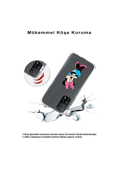Huawei Y9 Prime 2019 Köşe Korumalı Antişok Kapak Minnie Mouse Tasarımlı Şeffaf Kılıf