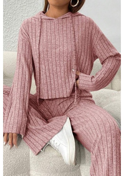 Bella Notte Siyah Fitilli Kapüşonlu Pamuklu Yumuşak Pijama Takımı Pembe