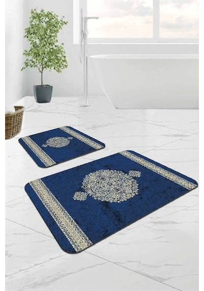 Mavi Modern Klasik Banyo Halısı Klozet Paspas Seti Bs280n11
