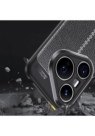 Caseonn Huawei Pura 80 Ultra Kılıf Lüks Dikiş Detaylı Deri Görünümlü Kapak Siyah
