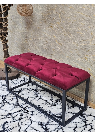 Zafir Siyah Boyalı Diktörtgen 100 Cm X 40 Cm Oturak Puf - Bench - Makyaj Oturağı - Oturak Bordo