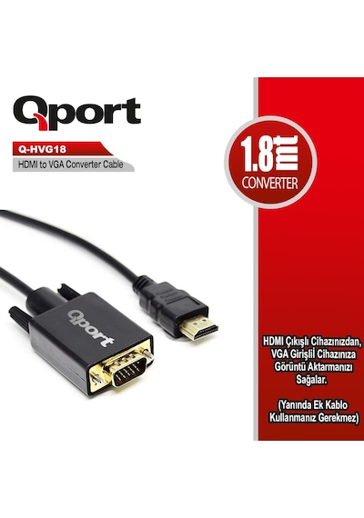 Qport Q-hvg18 Hdmı To Vga Çevirici Kablo 1.8 Mt-46007