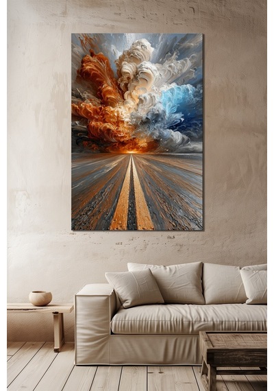 Soyut Yol Ve Fırtına Manzara Baskılı Cam Tablo Modern Dinamik Uv Baskı Dekor