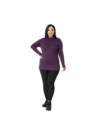 Disentis Büyük Beden Yarım Balıkçı Uzun Kollu Viskon Mürdüm Body Mürdüm