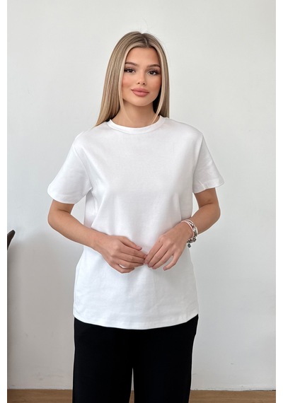 Kadın Bisiklet Yaka Basic T-shirt Beyaz - 26y Mw0000086