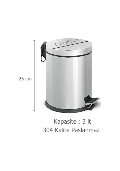 Tema 3 lt Pedallı Çöp Kovası Krom 304 Kalite Paslanmaz