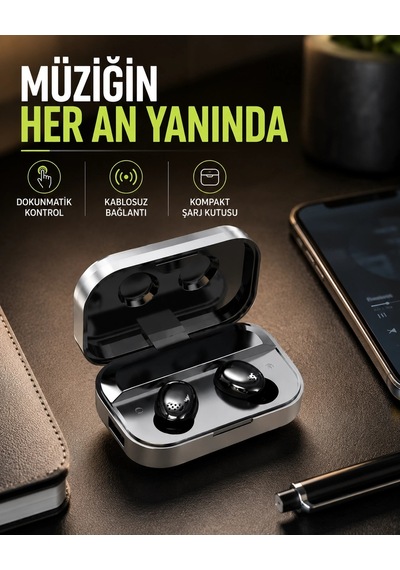 Gerçek Kablosuz Kulaklık Bluetooth 5.0, Şarj Kutulu, Parmak İzi Kontrollü Çok Renkli 04881318