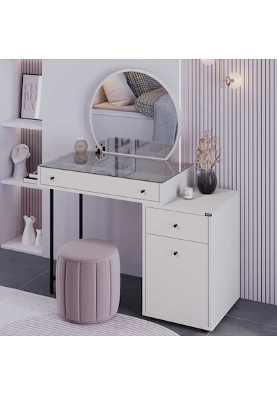 Dior Aynalı Makyaj Masası - Vizon 108x134x47 Cm