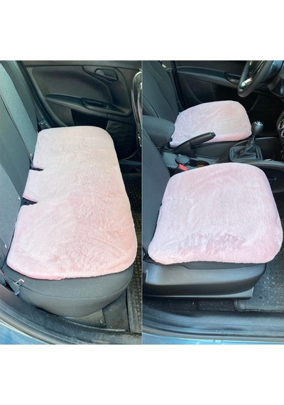 Yumuşak Tüylü Peluş Kürk Serme Oto Koltuk Koruyucu Minder Ön Arka Pudra Pembe