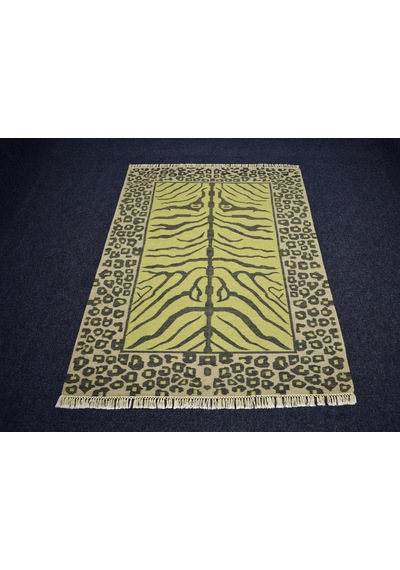 Zehra Abla Halı Yeni El Dokuma Modern Naif Leopar Tasarım Yün Kilim 7450 Çok Renkli