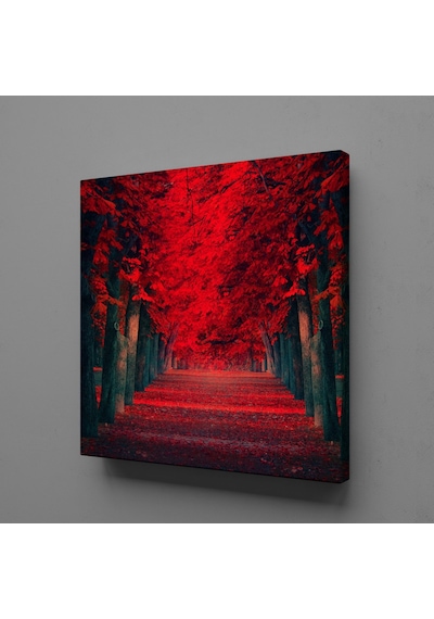 Kırmızı Ağaçlı Yol Kanvas Tablo 100x100cm