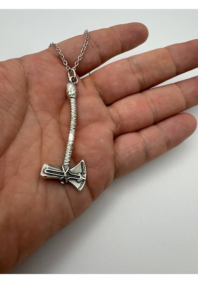 Thor Savaş Baltası Figürlü Kolye 60 Cm Zincirli Zamak Kaplama Unisex Mitolojik Ve Gotik Aksesuar Çok renkli