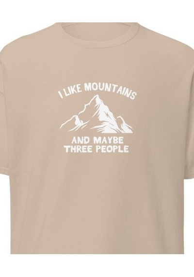Wildstyle I Like Mountains And Maybe Three People Dağcı Baskılı Unisex Pamuklu Tişört Camel