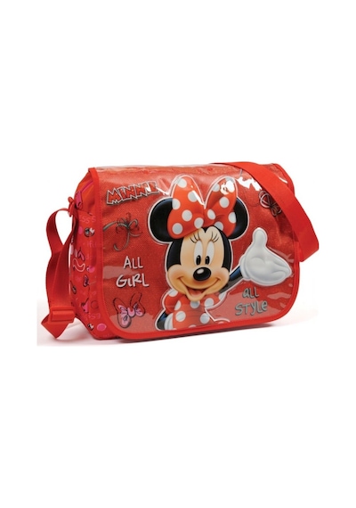 Yaygan Minnie Mouse Kabartmalı Kırmızı Postacı Çantası Pembe