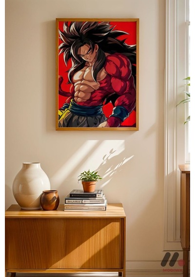 Dragon Ball Goku Ssj4 Poster, Ahşap Çerçeveli Duvar Tablosu - Anime Severlere Özel Hediye