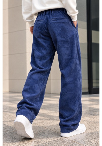 Polo State Erkek Yıkamalı Fitilli Kadife Bol Kesim Pantolon - Saks