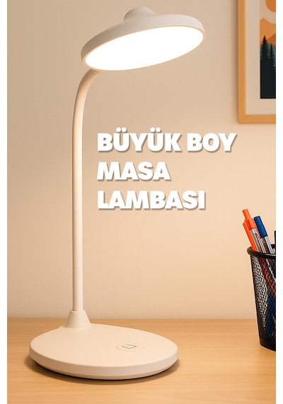 Şarjlı Masa Lambası Işık Ayarlanabilir Telefon Tutuculu Ders Çalışma Okuma Işığı Doğal Işık 1023 Beyaz
