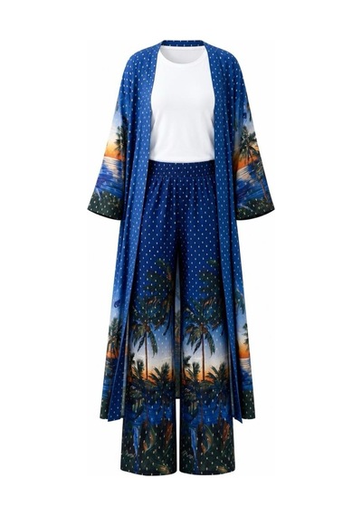 Lila Mare Kimono Takım, Pantolon Ve Kimono Lacivert Lacivert