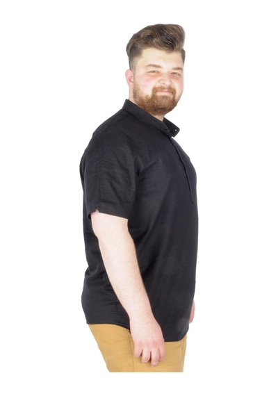 Mode Xl Buyuk Beden Erkek Kısa Kol Hakim Yaka 20387 Siyah 001