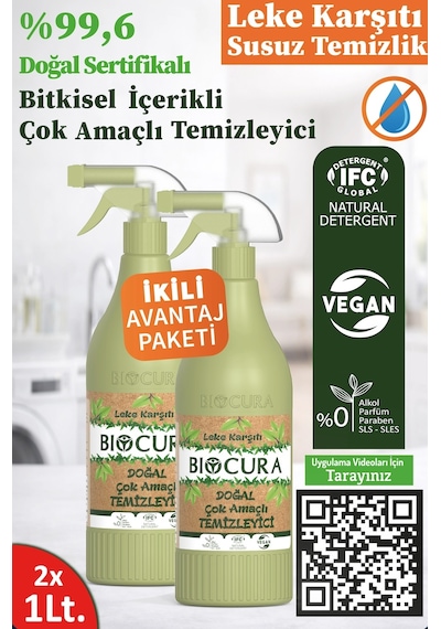 Biocura Doğal Sertifikalı Leke Çıkarıcı Bitkisel İçerikli Çok Amaçlı Temizleyici 2 x 1 L