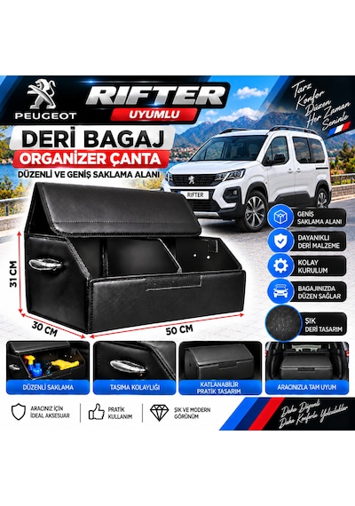 Peugeot Rifter Uyumlu Oto Bagaj Organizeri Deri Bagaj Kutu Çanta 1