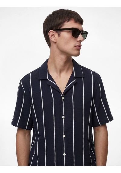 Koton Regular Fit Devrik Yaka Pamuklu Kısa Kollu Çizgili Gömlek Beyaz Çizgili 6sam60035hw