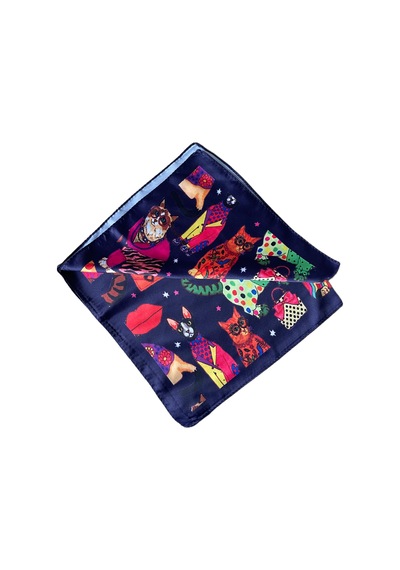 Saten Bandana Saten Fular Saten Çanta Aksesuarı Özel Desen Bandana 45x50 Cm Bordo - Mavi