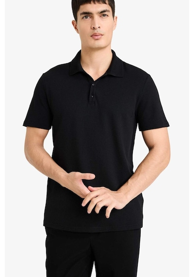 DeFacto Slim Fit Dar Kesim Polo Yaka Kısa Kollu Pamuklu Modal Karışımlı Basic Düz Siyah Tişört M6609AZ24SPBK81