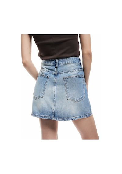 Koton Pamuklu Asimetrik Düğmeli Cepli Denim Mini Etek Orta İndigo 5sal70034md İndigo