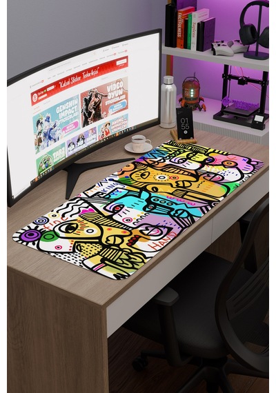 İllüstrasyon Kaymaz Dikişli Kauçuk Oyuncu Mousepad V3 - 90x40 Xxl Gaming Mouse Pad Fare Altlığı