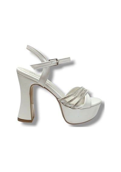 Defne 797-26 Sedefli Çapraz Taşlı 30mm Platform Topuk Kadın Sandalet 12cm Krem