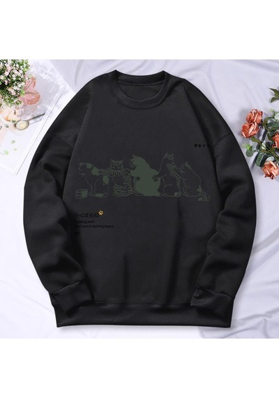 Startmore Startmorekarikatür Kedi Baskı Kadın Hoody Sonbahar Yumuşak Sıcak Kazak Kore Büyük Boy Kapşonlu Basit T Siyah