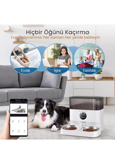 Petfit Catmax Pro Plus 5l Wi-fi Kameralı Çift Kase Akıllı Otomatik Kedi Köpek Mama Kabı Besleme Ünitesi Sesli Komut+çelik Kase+app Kontrol