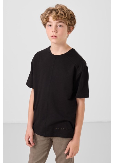Basic Oversize O Yaka 3lü Paket Siyah-bej-açık Yeşil Erkek Çocuk T-shirt - 11297 Siyah-bej-kaktüs