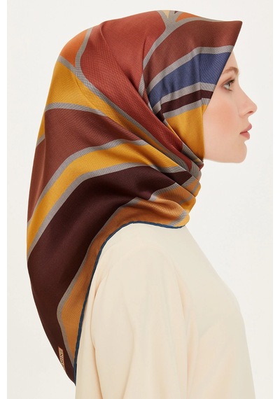 Armine Geometrik Desenli Sura Saf İpek Eşarp - 9232 Lacivert