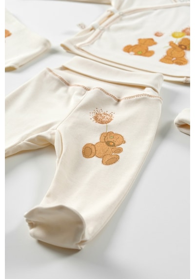 Tinylamb Fluffy Bear 4 Parça Unisex Bebek Uzun Kollu Pamuk Bodysuit Takımı Yenidoğan Ve Çocuk Hediye Seti Bej