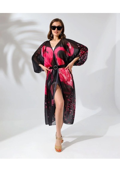 Kadın Rahat Kesim Şifon Kimono - Siyah
