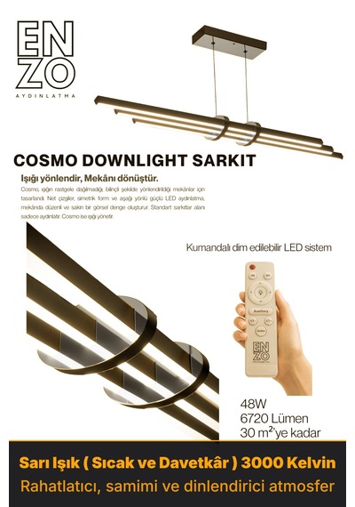 Cosmo Silver Downlight Sarkıt Aşağı Yönlü Modern Led Linear Avize Sarı Işık
