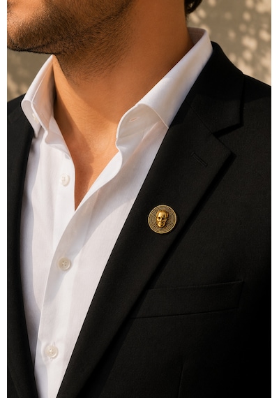Atatürk Büst Gold Renk Rozet Unisex Yaka Aksesuarı Gri