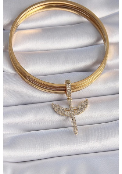 Mey İthalat Pirinç Gold Renk Zirkon Taşlı Mikail Model Ajda Charm Çok Renkli